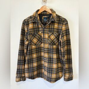 Men’s PRANA Black and Yellow Plaid Fleece Flannel Shirt